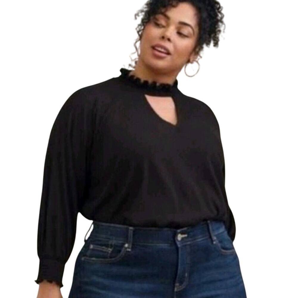 Torrid Black Textured Jersey Choker Neck Top Smocked Bottom 3 Neutral Gothic NWT